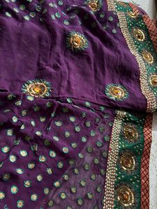 Elegant Purple & Green Heavy Work Saree
