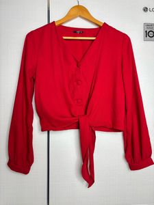 Chic Red Tie-Front Top