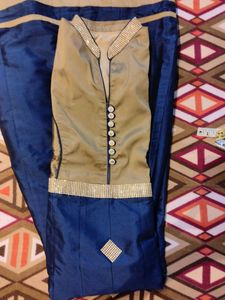 Elegant Gold &amp; Blue Ethnic Gown