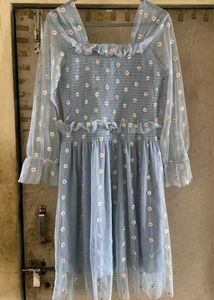 Blue Floral Mesh Dress