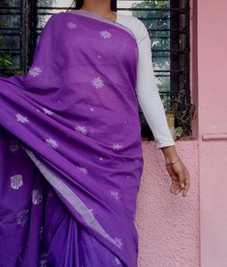 Purple Cotton Saree with readymade blouse bust 36