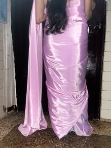 Pink crepe saree