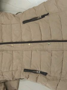 Beige Puffer Coat with Hood