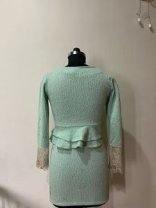 Mint Green Dress, Net Sleeves, Girls