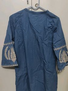 Denim Embroidered Top