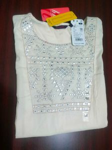 New Off White Mirror Work kurta