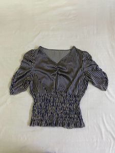 Striped Satin V-Neck Top Bust 36