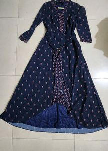 All Round Navy Ethnic Middi Dress Wd Belt