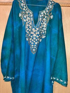 Teal Blue &amp; Green TieDye Kashmiri Pheran Cum Kurti