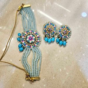 Turquoise Beaded Choker &amp; Earring Set