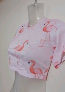 Flamingo Print Pink Crop Top