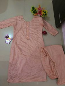 Pink Kurta Set With Freebies