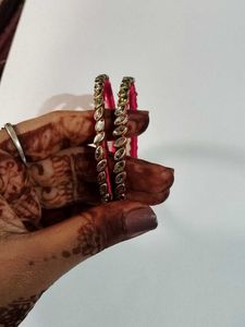 Handcrafted Pink Silk Thread Bangles with Kundan