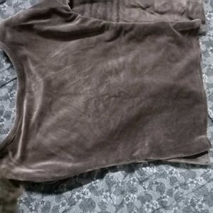 Brown Velvet Long Sleeve Top