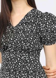 B&amp;W Floral Fit and Flare dress with puffy sleeves