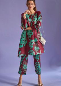 Free Size Maroon And Green Printed Pant Set