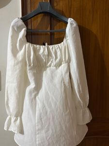 White Balloon Sleeve Dress