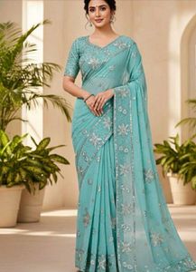 Elegant Blue Embellished Saree