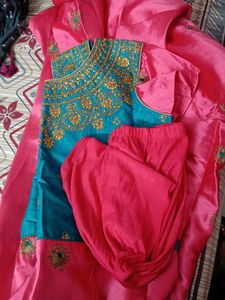 Teal Embellished Kurti Top