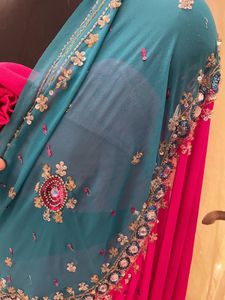 Elegant Pink &amp; Teal Saree