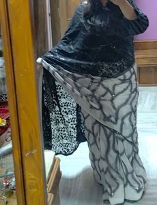 Black Net With Half White Saree