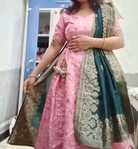 Pink Lehenga Choli with Green Dupatta