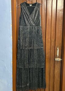 FLARED SHINY PARTY WEAR BLACK DRESS