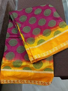 Pure Bangalore Silk Maroon With Yellow Border