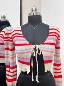 Front Tie-up Ribbed Top