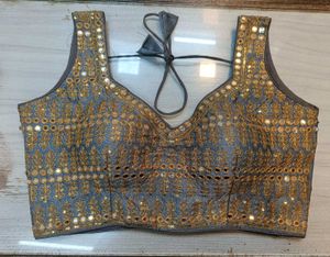 Grey Mirror Work Blouse