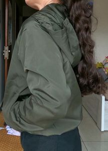 Olive Green Cropped Windbreaker ( Double Lined )