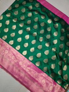 Very Beautiful Green And Pink Pattu Saree