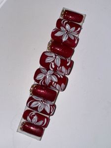 Red Floral Press-On Nails