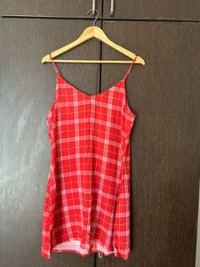 H&amp;M Red Plaid Button Dress