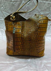 Crocodile Embossed Leather Handbag