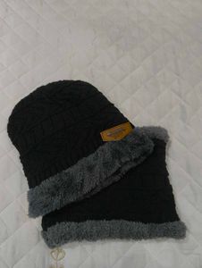 Black Knit Beanie and Scarf Set