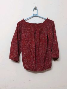 Red Paisley Off-Shoulder Top