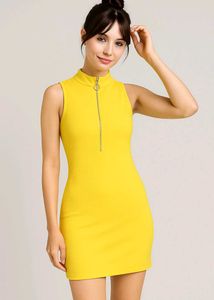 Yellow Mock Neck Mini Dress