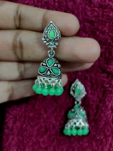 Green Jhumka Earrings