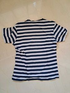 Mens Blue &amp; White Line Cotton Tshirt
