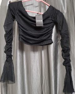 Shein Black Ruched Long Sleeve Top