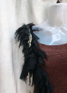 Unique Brown Top with Feather Detail