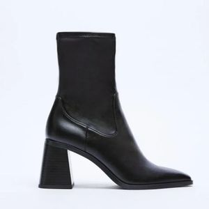 Zara Leather Ankle Heeled Boots