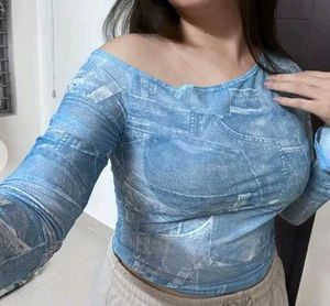 Stylish Blue korean y2k Top