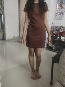 Brown T-Shirt Dress like bodycon knee length