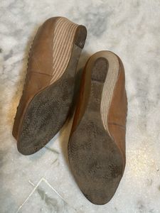 Stylish Peep Toes Beige Colour Leather Wedges