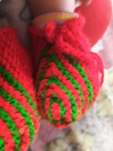 Red &amp; Green Knitted Baby Booties