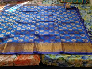 Blue &amp; Gold Silk Saree