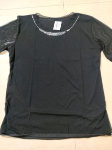 Black Net Top With Stone Work Around The Neck Line