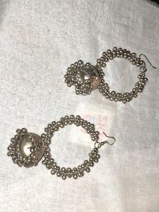 Vintage Silver Beaded Hoop Earrings